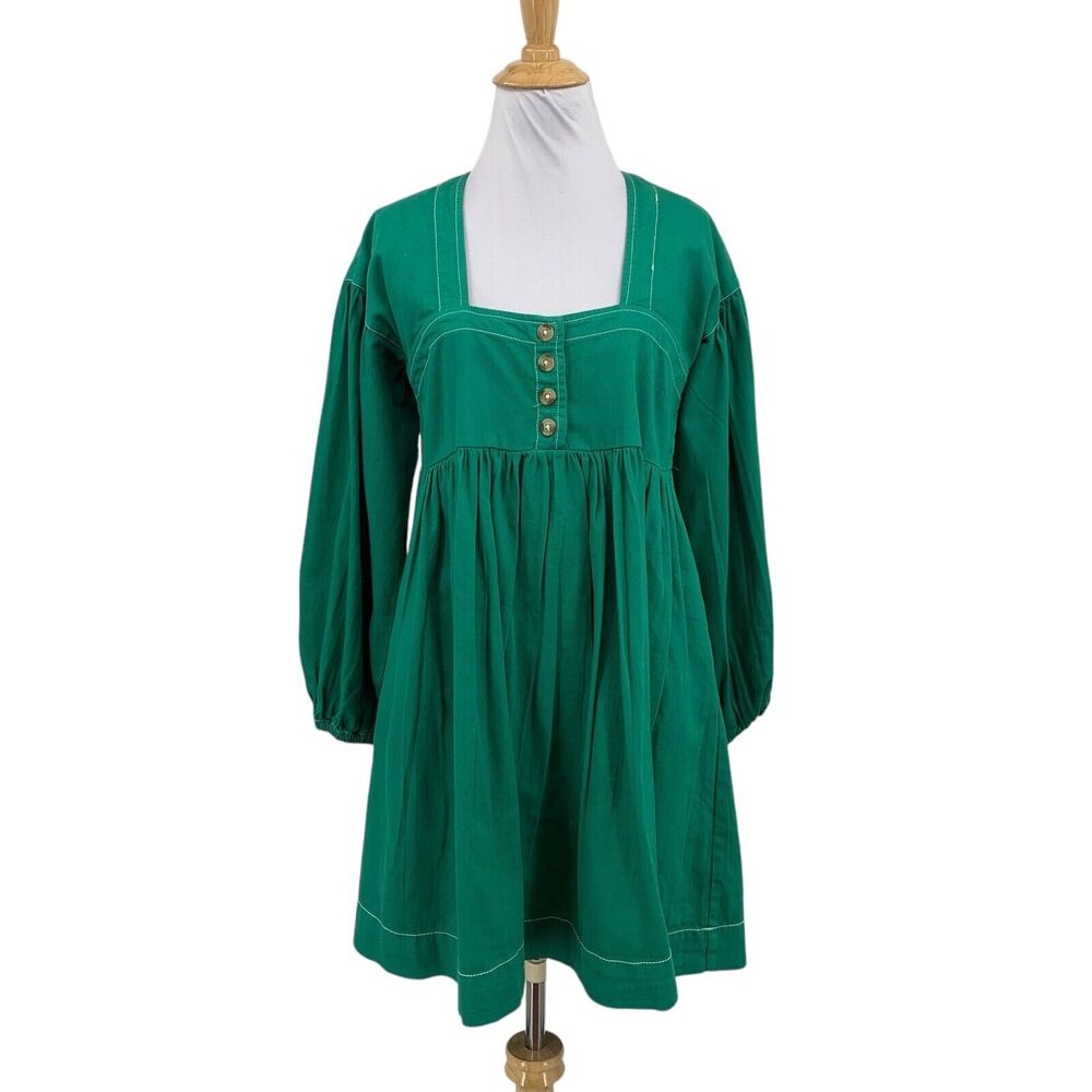 Anthropologie Dress Womens XS Clover Long Sleeve Square Neck Denim Babydoll Mini